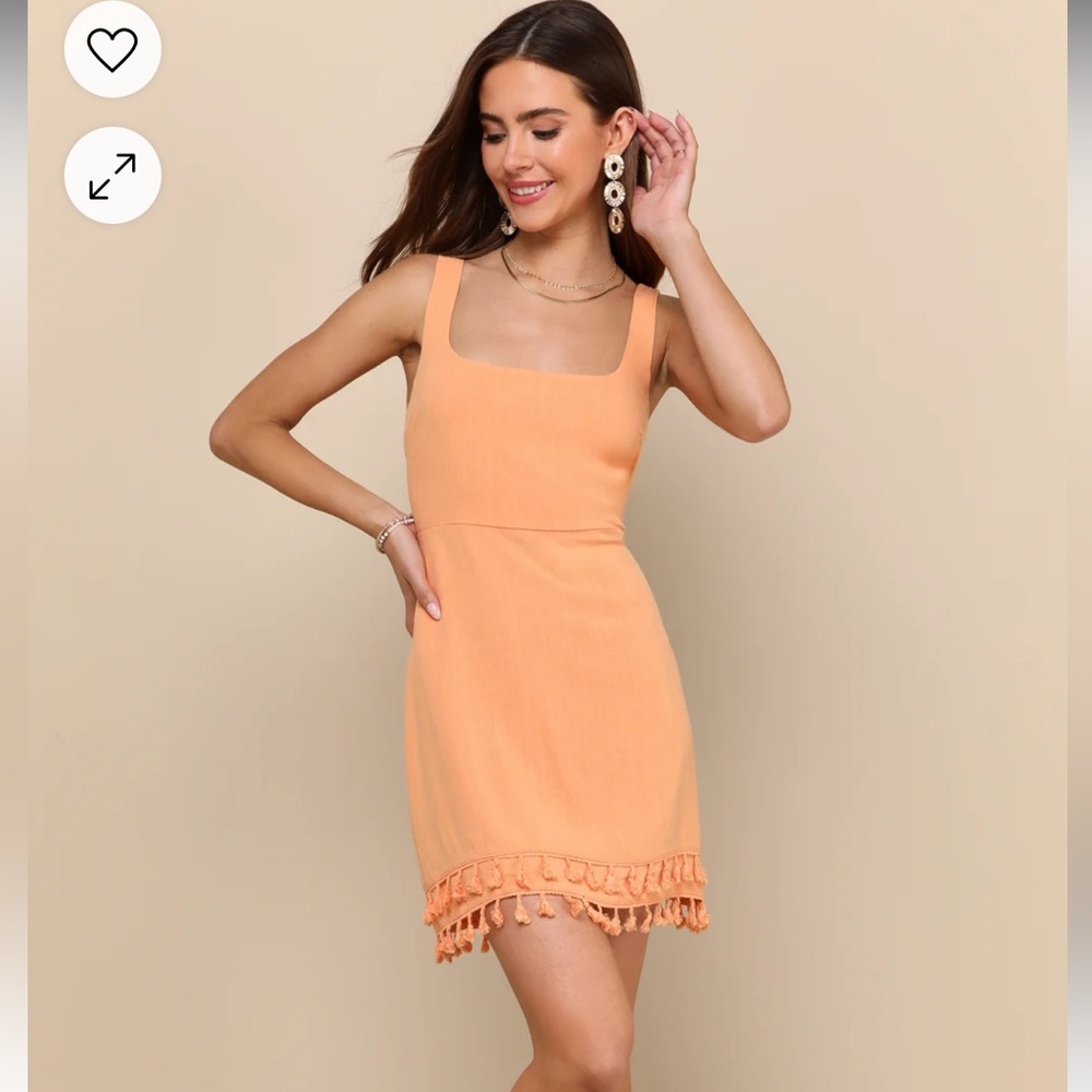 Feel the Sunshine Washed Orange Tassel Mini Dress
